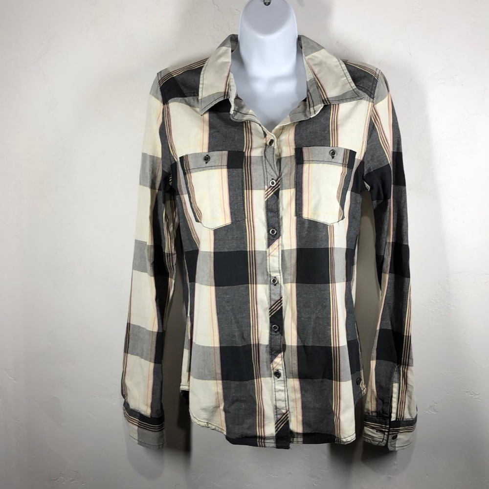 Roxy Gray Plaid Button Down Size Small - image 1